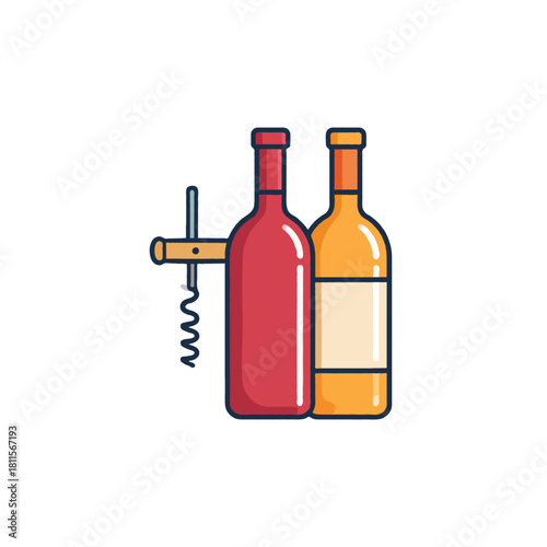 Elegant wine bottles illustration showcasing a classic corkscrew and the art of savoring