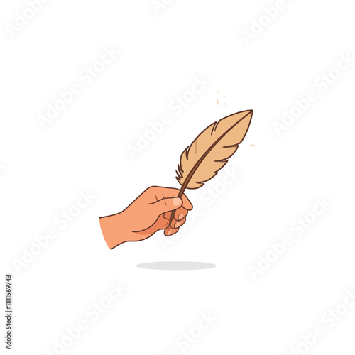 Gentle touch: A hand delicately holds a feather, symbolizing creativity, inspiration, and the
