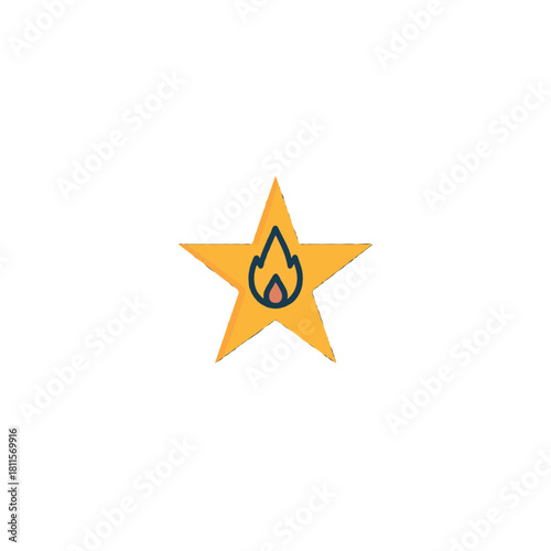 Golden star emblem adorned with abstract flame icon representing fiery achievement and illuminated