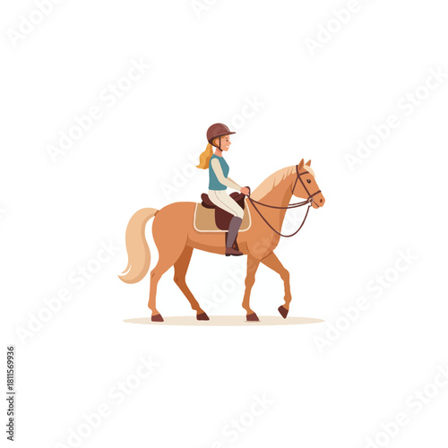 Graceful equestrian rider astride a beautiful palomino horse demonstrates the harmony of sport and