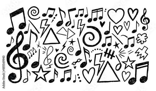 Whimsical hand drawn music notes and symbols vector collection