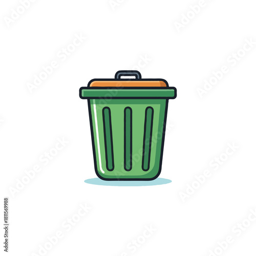 Green recycling bin illustration with orange lid represents eco conscious disposal and ecological