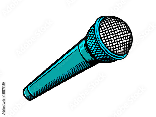 A single black studio microphone for voice recording and music audio equipment, isolated on a clean white background