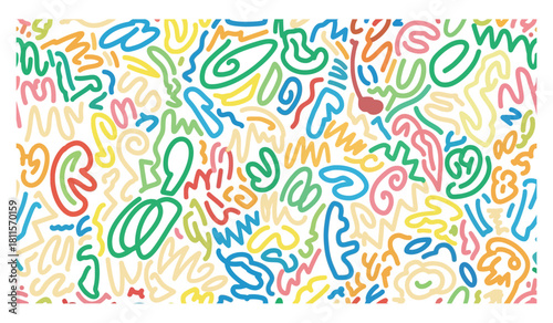 Abstract doodle art with vibrant colors and playful shapes