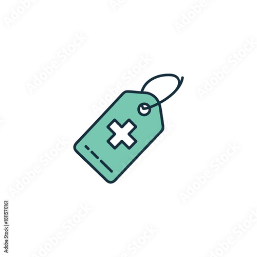 Healthcare promotional tag design featuring plus symbol element ideal for marketing campaigns and
