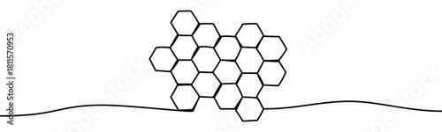 Continuous line drawing of a honeycomb made in a minimal linear style. Simple organic hexagonal cells, clean outline, isolated on transparent background as an eco vector illustration