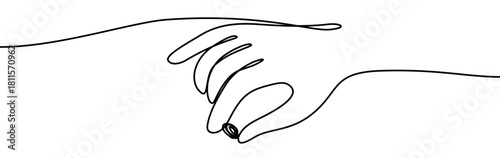 Human hand holding a plant seed, isolated on transparent background, vector illustration, minimal continuous line design. Suitable for eco themes, growth concepts, and organic designs