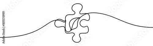 Continuous line drawing of a puzzle piece. Minimal linear design, isolated on transparent background, vector illustration, perfect for creative and educational concepts