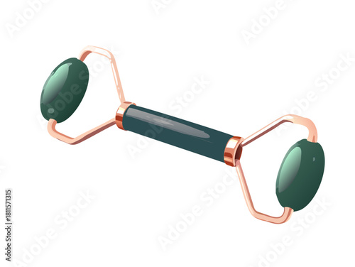 Red paint roller and can isolated on white near black headphones and phone for sound technology communication