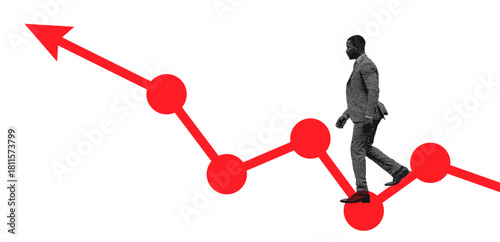 Business man taking steps along a path symbolizing growth and career progress
