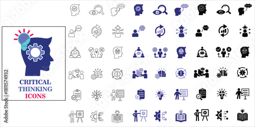 critical thinking icons set. problem, thinking, reasoning, evaluation, argument, logic and more. simple complette vector