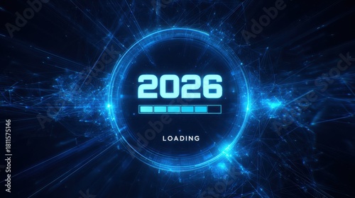 Year 2026 loading screen future technology countdown concept