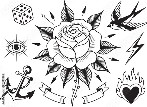 Classic tattoo flash sheet art for your next design
