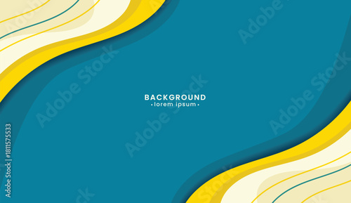 Teal background with yellow and tan wavy abstract shapes. Vibrant and modern design for banners, social media posts, and presentations.