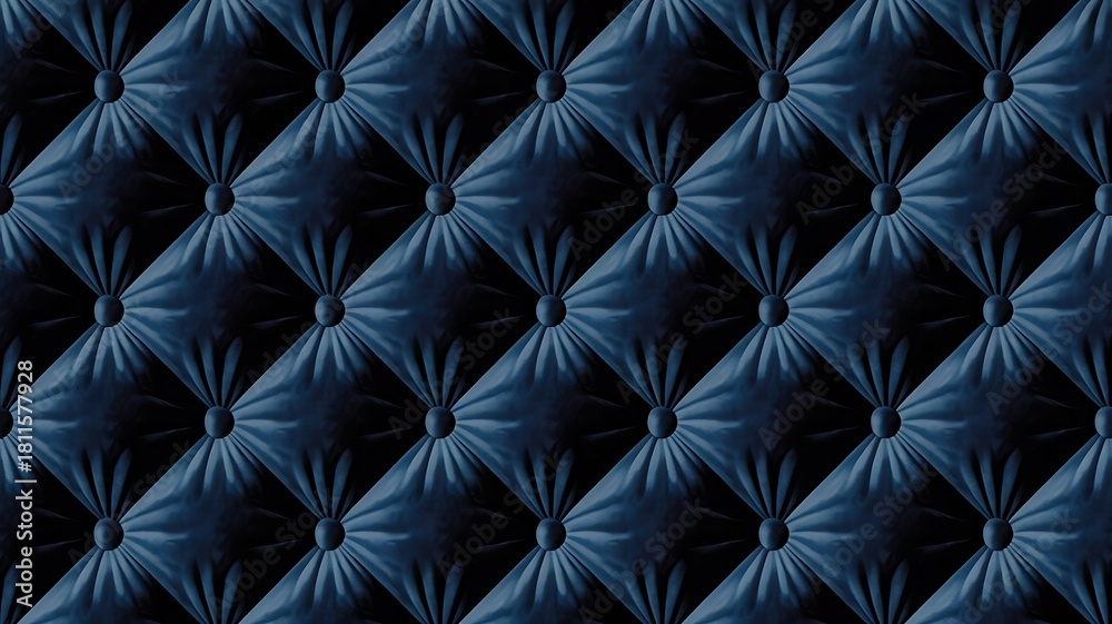 Fototapeta premium Elegant navy blue velvet upholstery with tufted button design for luxurious interiors and sophisticated textures, perfect for backgrounds and design elements