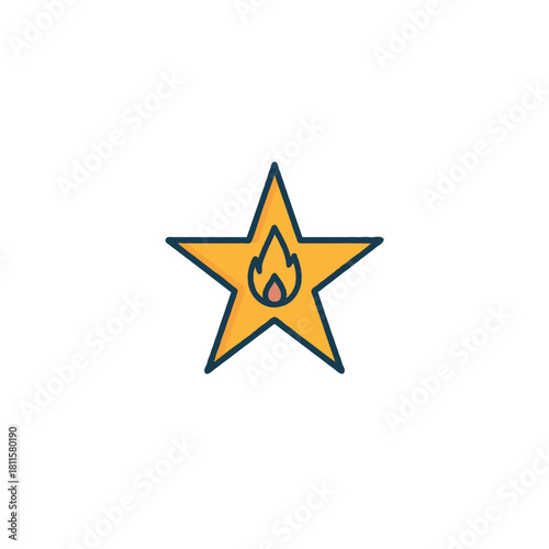 Illustration of a captivating yellow star emblem with fiery center representing creativity and