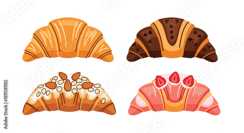 Delicious assortment of freshly baked croissants with various toppings displayed