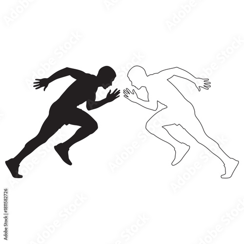 Competitive running silhouettes, athletes in dynamic sprint pose