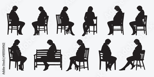 Silhouettes of pregnant women sitting, expecting motherhood journey