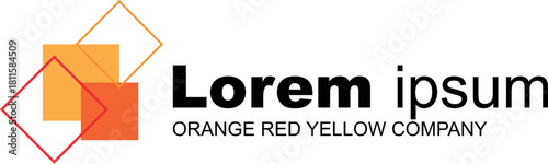 Minimal geometric business logo with overlapping orange, red and yellow squares