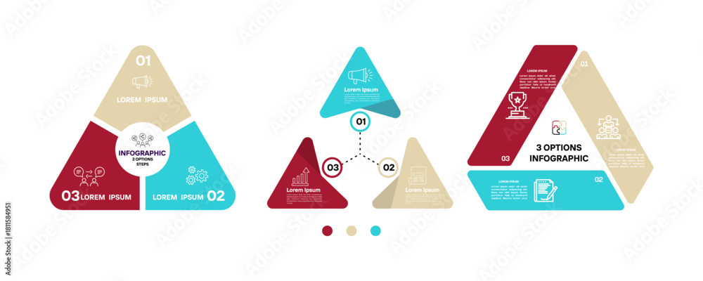 Obraz premium Vector triangle element for infographic set. infographic for presentation. Business concept with 3 options, parts, steps or processes. venn diagram 3 step.