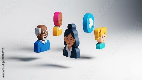 3D rendered icons of a diverse group of people representing community, teamwork, and social networking.