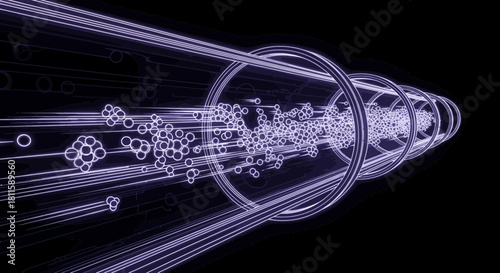 sebuah ilustrasi elemen dengan desain pipa dan partikel