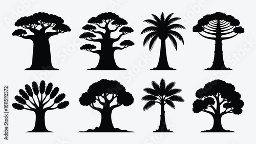 Set of different tree species silhouettes