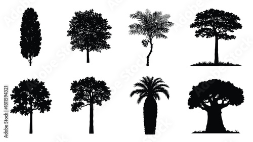 Assorted tree silhouettes vector graphics
