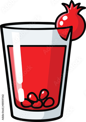 Red Pomegranate Drink in Tall Glass with Garnish and Seeds Inside