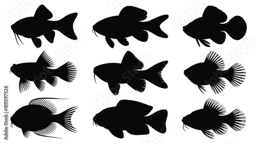 Fish silhouettes collection set isolated