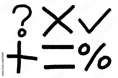 Hand Drawn Grunge Vector Multiplication and Cross Icons. Ink Brush Stroke X and Plus Symbol Set on White Background