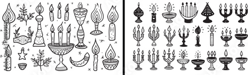 Candle Line Art, Lamp Outline Design, Vintage Candle Illustration, Decorative Light Drawing, Hand Drawn Candle Vector, Minimal Flame Art, Candle Holder Sketch, Festive Lamp Illustration, Black and Whi