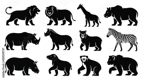 Wild animal silhouette set wildlife icons