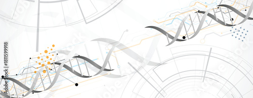 Futuristic DNA science background, connected neural network