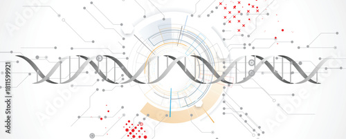 Futuristic DNA science background, connected neural network