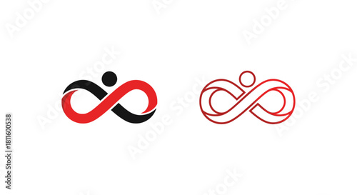 Two stylized infinity symbols one black and red one entirely red