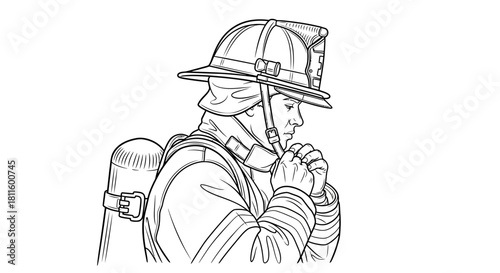 Firefighter with Oxygen Tank Ready for Duty