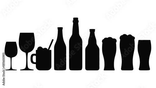 Alcoholic beverages bottles and glassware