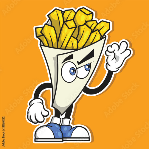 Cool Cartoon French Fries Character Vector