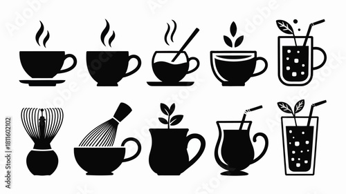 Tea and coffee beverage icon set vector art