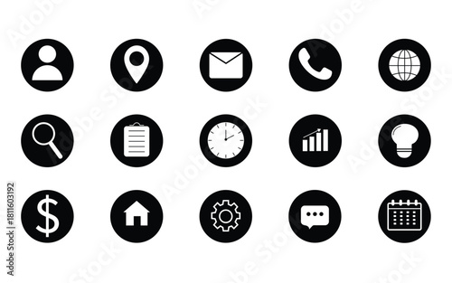 Business icon set for email, web, phone, schedule and success graph.