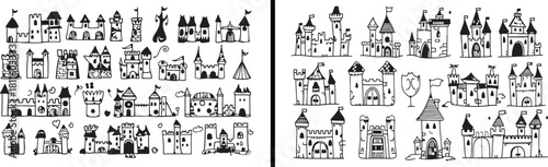 Castle Line Art, Fairy Tale Building Illustration, Medieval Architecture Sketch, Fantasy Palace Vector, Historical Structure Drawing, Black and White Castle Art, Elegant Building Outline, Hand Drawn P