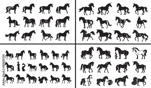 Horse Silhouette Art, Horse Line Illustration, Animal Vector Drawing, Running Horse Sketch, Wild Horse Outline, Black and White Animal Art, Minimal Horse Design, Equestrian Illustration, Elegant Anima