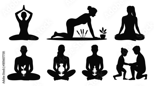 Wellness, meditation, and therapy icon set