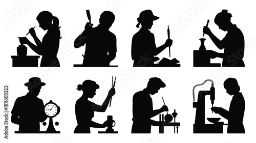 Skilled artisans working silhouettes set