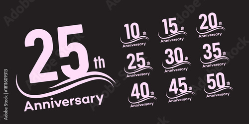 Anniversary badges 10, 15, 20, 25, 30, 35, 40, 45, 50  Elegant design set