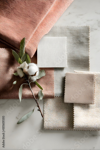 pieces of fabric in pastel colors, space for text