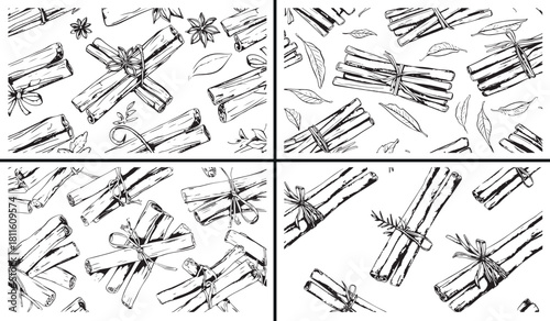 Cinnamon Stick Illustration, Hand Drawn Spice Artwork, Botanical Food Drawing, Minimal Line Art Design, Black and White Cinnamon Vector, Cooking Ingredient Sketch, Aromatic Spice Illustration, Traditi