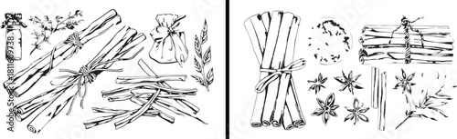 Cinnamon Stick Illustration, Hand Drawn Spice Artwork, Botanical Food Drawing, Minimal Line Art Design, Black and White Cinnamon Vector, Cooking Ingredient Sketch, Aromatic Spice Illustration, Traditi